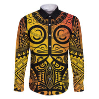 Marquesas Islands Family Matching Off Shoulder Short Dress and Hawaiian Shirt Marquesan Tattoo Yellow Gradient - Polynesian Pride