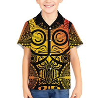 Marquesas Islands Family Matching Short Sleeve Bodycon Dress and Hawaiian Shirt Marquesan Tattoo Yellow Gradient - Polynesian Pride