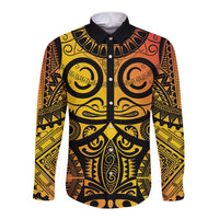Marquesas Islands Long Sleeve Button Shirt Marquesan Tattoo Yellow Gradient - Polynesian Pride