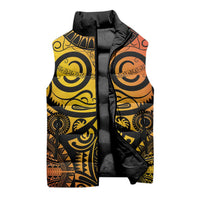 Marquesas Islands Sleeveless Puffer Jacket Marquesan Tattoo Yellow Gradient - Polynesian Pride