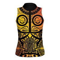 Marquesas Islands Women Sleeveless Polo Shirt Marquesan Tattoo Yellow Gradient - Polynesian Pride