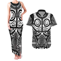 Marquesas Islands Couples Matching Tank Maxi Dress and Hawaiian Shirt Marquesan Tattoo Black White Color - Polynesian Pride