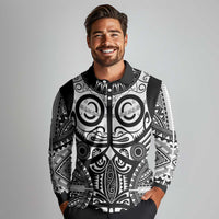 Marquesas Islands Long Sleeve Polo Shirt Marquesan Tattoo Black White Color - Polynesian Pride
