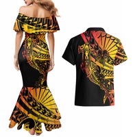 Gradient Marquesas Islands Couples Matching Mermaid Dress and Hawaiian Shirt Marquesan Matatiki Hammerhead Shark Patutiki - Polynesian Pride