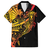 Gradient Marquesas Islands Family Matching Off The Shoulder Long Sleeve Dress and Hawaiian Shirt Marquesan Matatiki Hammerhead Shark Patutiki - Polynesian Pride