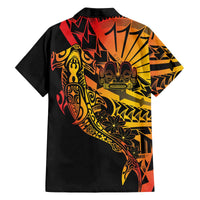 Gradient Marquesas Islands Family Matching Off The Shoulder Long Sleeve Dress and Hawaiian Shirt Marquesan Matatiki Hammerhead Shark Patutiki - Polynesian Pride