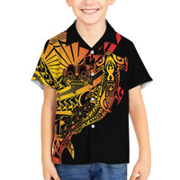 Gradient Marquesas Islands Family Matching Off The Shoulder Long Sleeve Dress and Hawaiian Shirt Marquesan Matatiki Hammerhead Shark Patutiki - Polynesian Pride