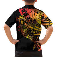 Gradient Marquesas Islands Family Matching Off Shoulder Short Dress and Hawaiian Shirt Marquesan Matatiki Hammerhead Shark Patutiki - Polynesian Pride