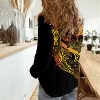 Gradient Marquesas Islands Women Casual Shirt Marquesan Matatiki Hammerhead Shark Patutiki - Polynesian Pride