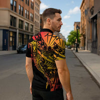 Gradient Marquesas Islands Zipper Polo Shirt Marquesan Matatiki Hammerhead Shark Patutiki - Polynesian Pride