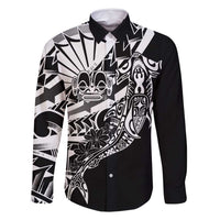 Black White Marquesas Islands Family Matching Summer Maxi Dress and Hawaiian Shirt Marquesan Matatiki Hammerhead Shark Patutiki - Polynesian Pride