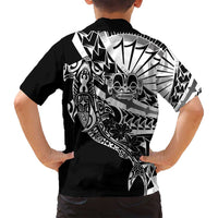 Black White Marquesas Islands Family Matching Tank Maxi Dress and Hawaiian Shirt Marquesan Matatiki Hammerhead Shark Patutiki - Polynesian Pride