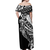 Black White Marquesas Islands Off Shoulder Maxi Dress Marquesan Matatiki Hammerhead Shark Patutiki - Polynesian Pride