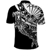 Black White Marquesas Islands Polo Shirt Marquesan Matatiki Hammerhead Shark Patutiki - Polynesian Pride