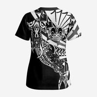 Black White Marquesas Islands Scrub Top Marquesan Matatiki Hammerhead Shark Patutiki - Polynesian Pride