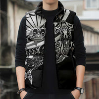 Black White Marquesas Islands Sleeveless Puffer Jacket Marquesan Matatiki Hammerhead Shark Patutiki - Polynesian Pride