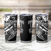 Black White Marquesas Islands Tumbler Cup Marquesan Matatiki Hammerhead Shark Patutiki - Polynesian Pride