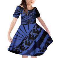 Blue Marquesas Islands Family Matching Off Shoulder Short Dress and Hawaiian Shirt Marquesan Matatiki Hammerhead Shark Patutiki - Polynesian Pride