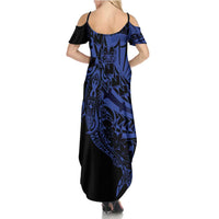 Blue Marquesas Islands Summer Maxi Dress Marquesan Matatiki Hammerhead Shark Patutiki - Polynesian Pride