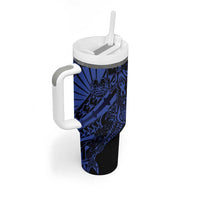 Blue Marquesas Islands Tumbler With Handle Marquesan Matatiki Hammerhead Shark Patutiki - Polynesian Pride