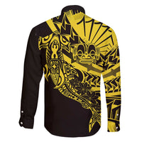Yellow Marquesas Islands Family Matching Off Shoulder Maxi Dress and Hawaiian Shirt Marquesan Matatiki Hammerhead Shark Patutiki - Polynesian Pride