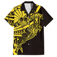 Yellow Marquesas Islands Family Matching Summer Maxi Dress and Hawaiian Shirt Marquesan Matatiki Hammerhead Shark Patutiki - Polynesian Pride