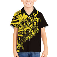 Yellow Marquesas Islands Family Matching Summer Maxi Dress and Hawaiian Shirt Marquesan Matatiki Hammerhead Shark Patutiki - Polynesian Pride