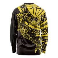 Yellow Marquesas Islands Long Sleeve Shirt Marquesan Matatiki Hammerhead Shark Patutiki - Polynesian Pride