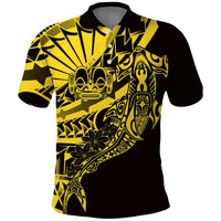 Yellow Marquesas Islands Polo Shirt Marquesan Matatiki Hammerhead Shark Patutiki - Polynesian Pride