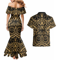 Austral Islands Couples Matching Mermaid Dress and Hawaiian Shirt Tuhaa Pae Penu Stars Necklace Gold - Polynesian Pride
