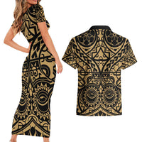 Austral Islands Couples Matching Short Sleeve Bodycon Dress and Hawaiian Shirt Tuhaa Pae Penu Stars Necklace Gold - Polynesian Pride