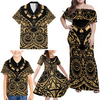 Austral Islands Family Matching Off Shoulder Maxi Dress and Hawaiian Shirt Tuhaa Pae Penu Stars Necklace Gold - Polynesian Pride
