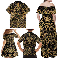Austral Islands Family Matching Off Shoulder Maxi Dress and Hawaiian Shirt Tuhaa Pae Penu Stars Necklace Gold - Polynesian Pride