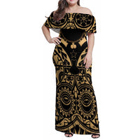 Austral Islands Family Matching Off Shoulder Maxi Dress and Hawaiian Shirt Tuhaa Pae Penu Stars Necklace Gold - Polynesian Pride