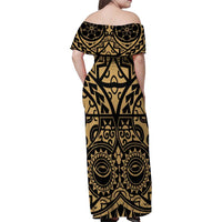 Austral Islands Family Matching Off Shoulder Maxi Dress and Hawaiian Shirt Tuhaa Pae Penu Stars Necklace Gold - Polynesian Pride