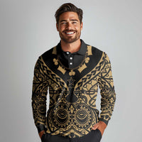 Austral Islands Long Sleeve Polo Shirt Tuhaa Pae Penu Stars Necklace Gold LT14 - Polynesian Pride