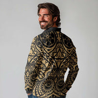 Austral Islands Long Sleeve Polo Shirt Tuhaa Pae Penu Stars Necklace Gold LT14 - Polynesian Pride
