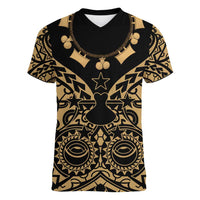 Austral Islands Women V-Neck T-Shirt Tuhaa Pae Penu Stars Necklace Gold LT14 Female Gold - Polynesian Pride