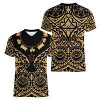 Austral Islands Women V-Neck T-Shirt Tuhaa Pae Penu Stars Necklace Gold LT14 - Polynesian Pride