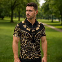 Austral Islands Zipper Polo Shirt Tuhaa Pae Penu Stars Necklace Gold LT14 - Polynesian Pride