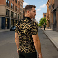 Austral Islands Zipper Polo Shirt Tuhaa Pae Penu Stars Necklace Gold LT14 - Polynesian Pride