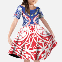 Austral Islands Family Matching Off Shoulder Maxi Dress and Hawaiian Shirt Tuhaa Pae Penu Stars Necklace Red - Polynesian Pride