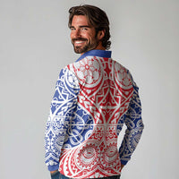 Austral Islands Long Sleeve Polo Shirt Tuhaa Pae Penu Stars Necklace Red - Polynesian Pride