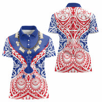 Austral Islands Women Polo Shirt Tuhaa Pae Penu Stars Necklace Red LT14 - Polynesian Pride