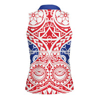 Austral Islands Women Sleeveless Polo Shirt Tuhaa Pae Penu Stars Necklace Red - Polynesian Pride