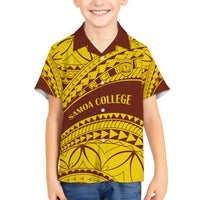 Personalised Samoa College Family Matching Off Shoulder Short Dress and Hawaiian Shirt Samoan Pattern LT14 Son's Shirt Gold - Polynesian Pride