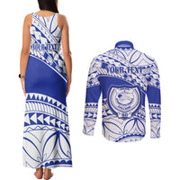 Personalised Samoa Safata College Couples Matching Tank Maxi Dress and Long Sleeve Button Shirt Samoan Pattern LT14 - Polynesian Pride