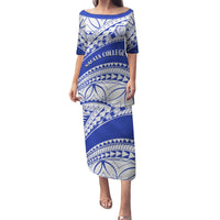 Personalised Samoa Safata College Family Matching Puletasi Dress and Hawaiian Shirt Samoan Pattern LT14 Mom's Dress Blue - Polynesian Pride