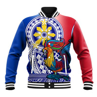 Personalised Philippines Baseball Jacket Filipino Sarimanok With Polynesian Tattoo LT14 Unisex Blue - Polynesian Pride