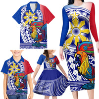 Personalised Philippines Family Matching Long Sleeve Bodycon Dress and Hawaiian Shirt Filipino Sarimanok With Polynesian Tattoo LT14 - Polynesian Pride